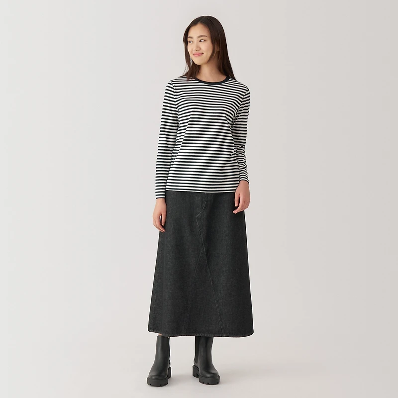 Women's Jersey Crew Neck Long Sleeve Striped T-Shirt