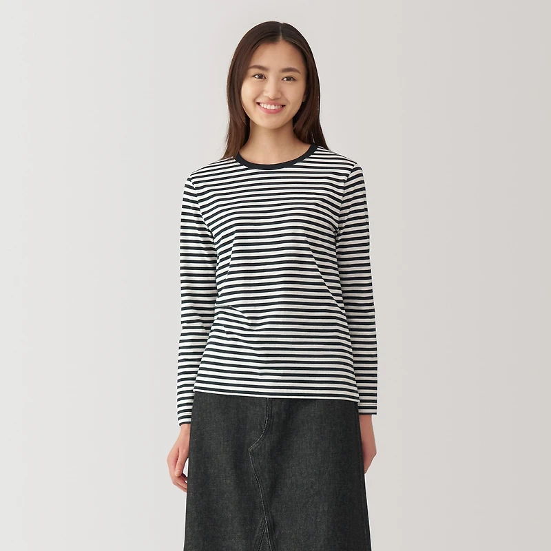 Women's Jersey Crew Neck Long Sleeve Striped T-Shirt