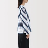 Women's Heavy Weight Boat Neck Long Sleeve Striped T-Shirt