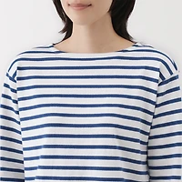 Women's Heavy Weight Boat Neck Long Sleeve Striped T-Shirt