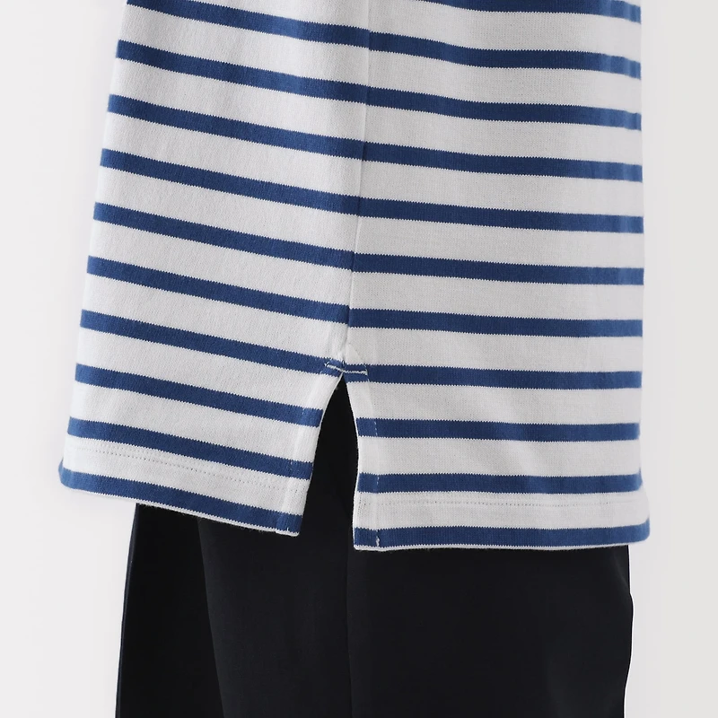 Women's Heavy Weight Boat Neck Long Sleeve Striped T-Shirt