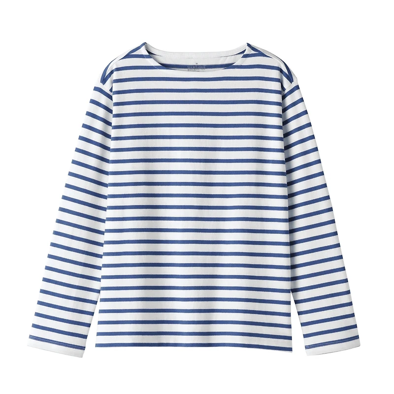 Women's Heavy Weight Boat Neck Long Sleeve Striped T-Shirt