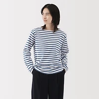 Women's Heavy Weight Boat Neck Long Sleeve Striped T-Shirt