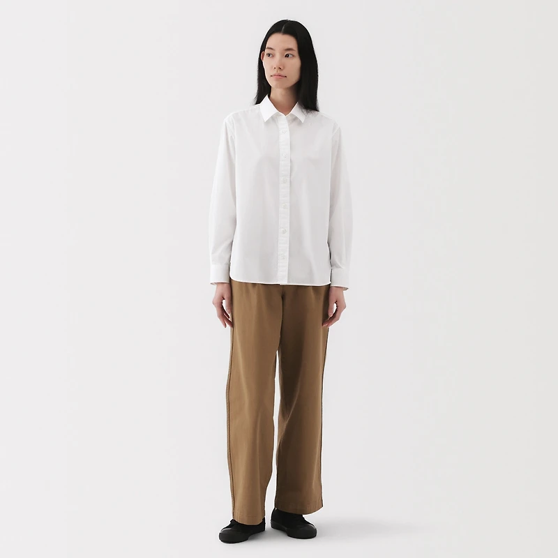 Women's Washed Broadcloth Regular Collar Long Sleeve Shirt