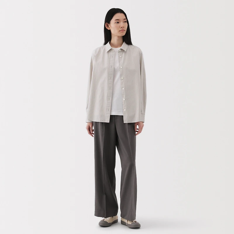 Women's Washed Broadcloth Regular Collar Long Sleeve Striped Shirt