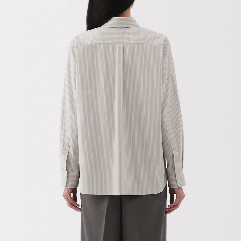 Women's Washed Broadcloth Regular Collar Long Sleeve Striped Shirt