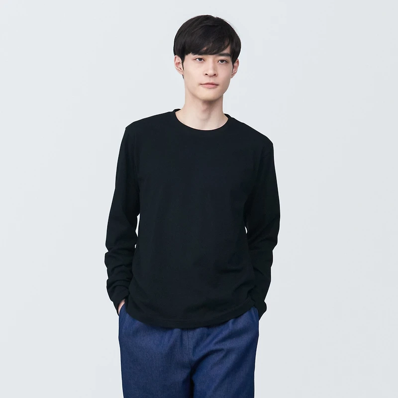 Men's Washed Jersey Crew Neck Long Sleeve T-Shirt