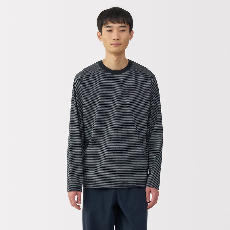 Men's Jersey Crew Neck Long Sleeve Striped T-Shirt