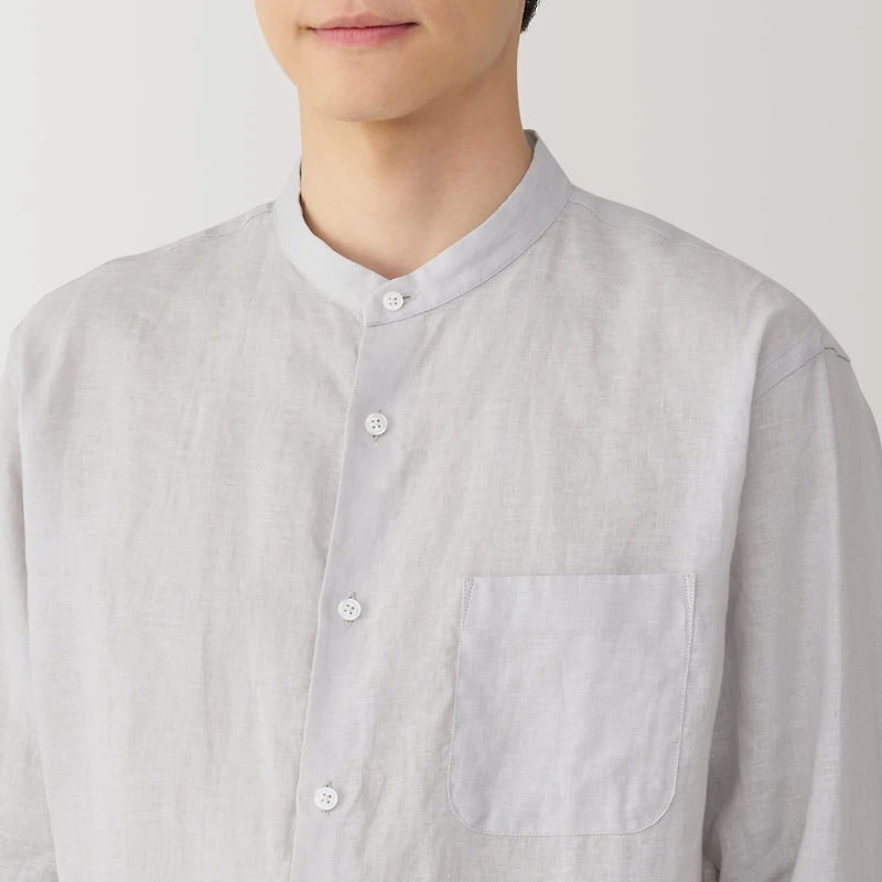 Men's Linen Stand Collar Shirt