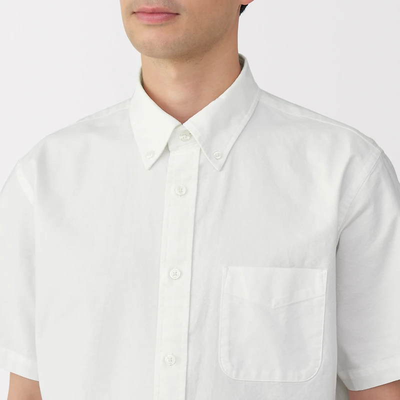 Men's Washed Oxford Button Down Short Sleeve Shirt