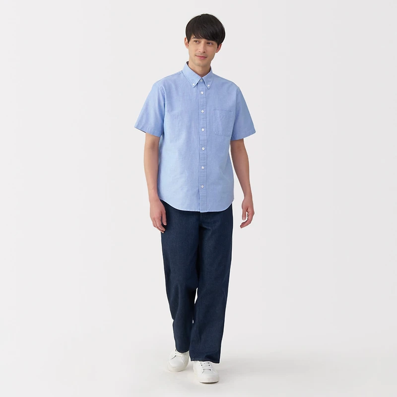 Men's Washed Oxford Button Down Short Sleeve Shirt