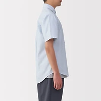 Men's Washed Oxford Button Down Short Sleeve Striped Shirt