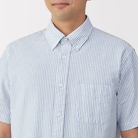 Men's Washed Oxford Button Down Short Sleeve Striped Shirt