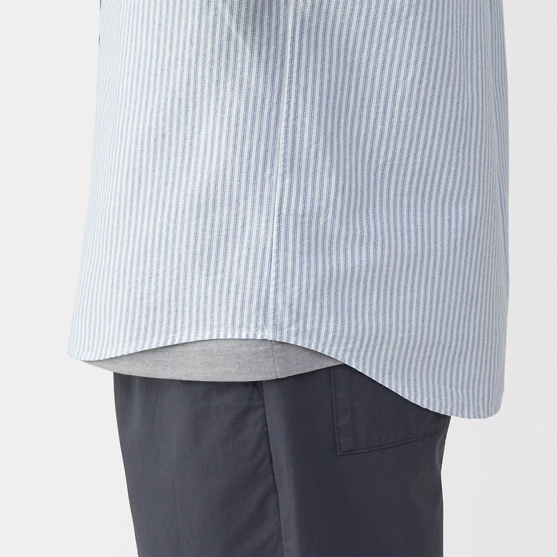 Men's Washed Oxford Button Down Short Sleeve Striped Shirt