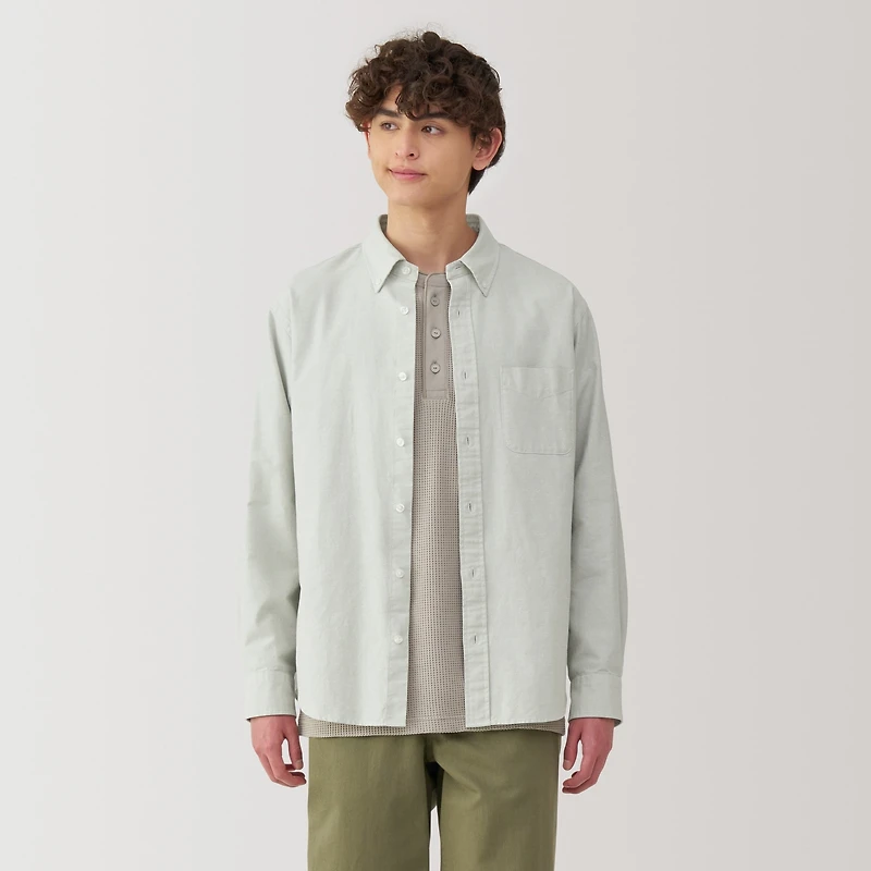 Men's Washed Oxford Button Down Long Sleeve Shirt