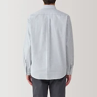 Men's Washed Oxford Button Down Long Sleeve Striped Shirt