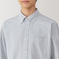 Men's Washed Oxford Button Down Long Sleeve Striped Shirt