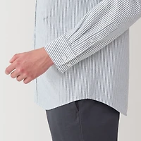 Men's Washed Oxford Button Down Long Sleeve Striped Shirt