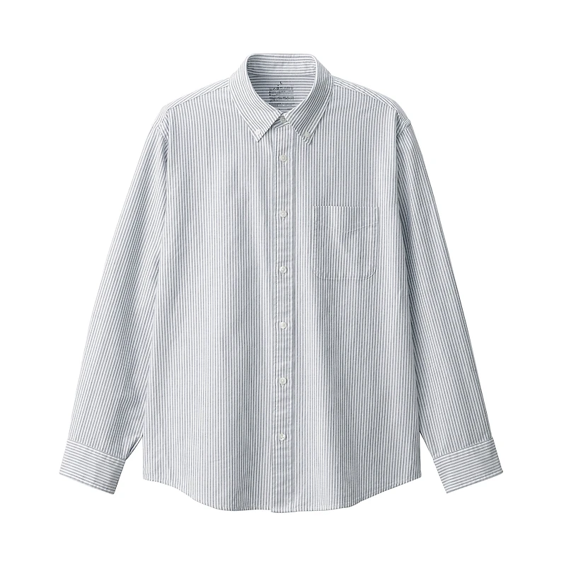 Men's Washed Oxford Button Down Long Sleeve Striped Shirt