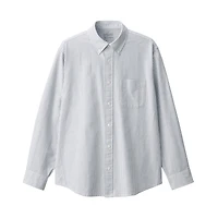 Men's Washed Oxford Button Down Long Sleeve Striped Shirt