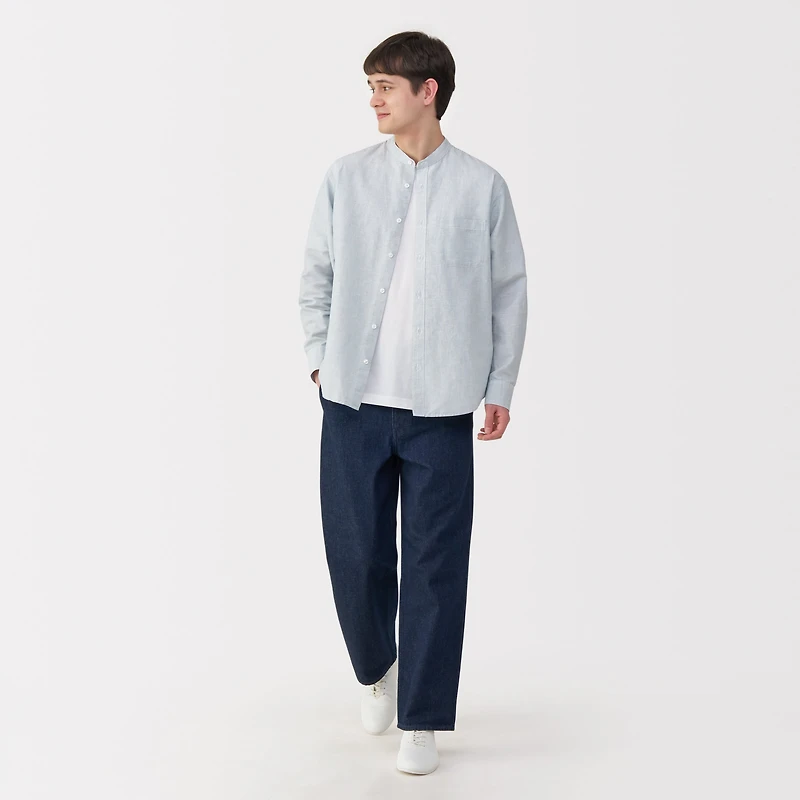 Men's Hemp Cotton Stand Collar Striped Shirt