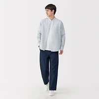 Men's Hemp Cotton Stand Collar Striped Shirt