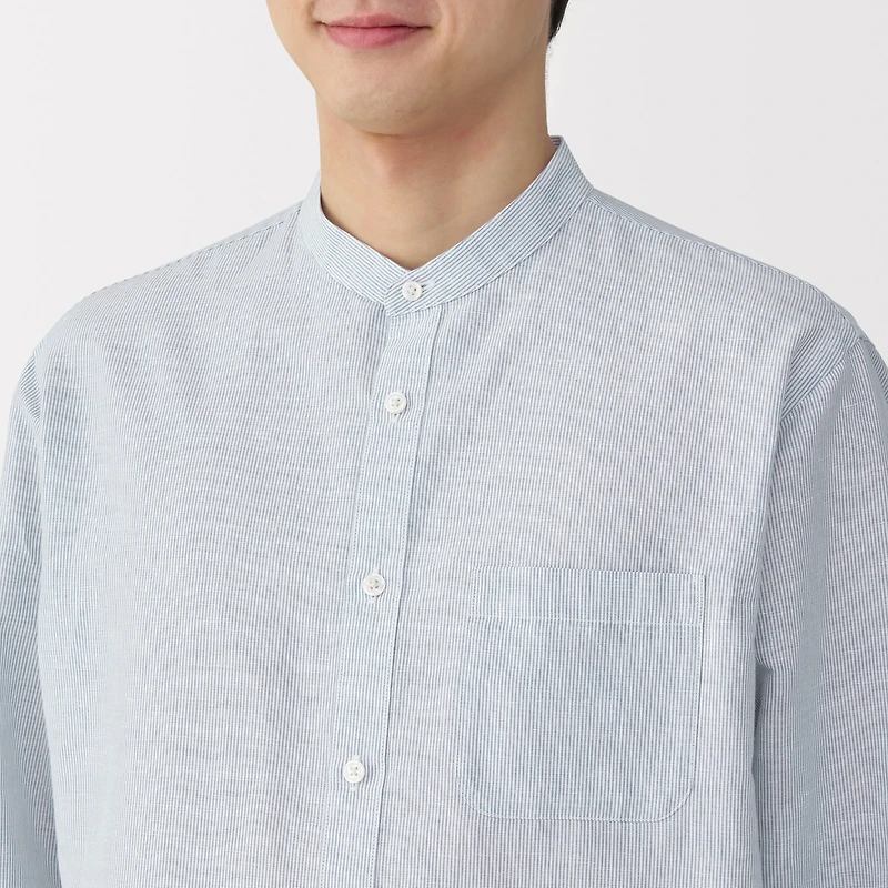 Men's Hemp Cotton Stand Collar Striped Shirt