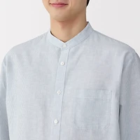 Men's Hemp Cotton Stand Collar Striped Shirt