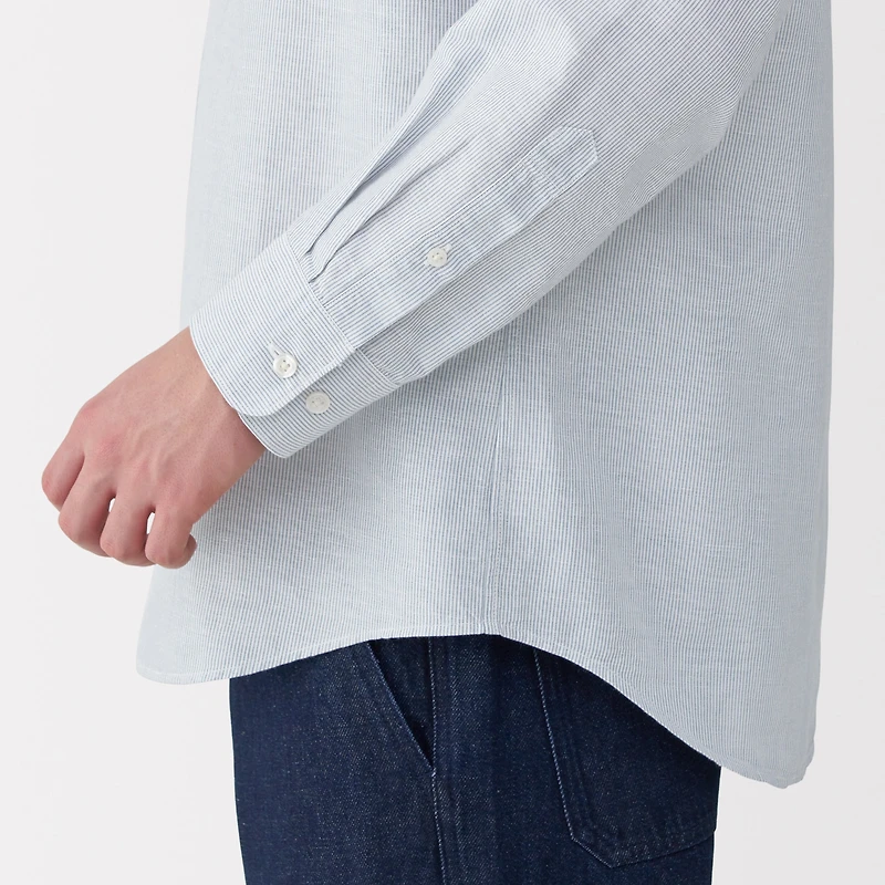 Men's Hemp Cotton Stand Collar Striped Shirt