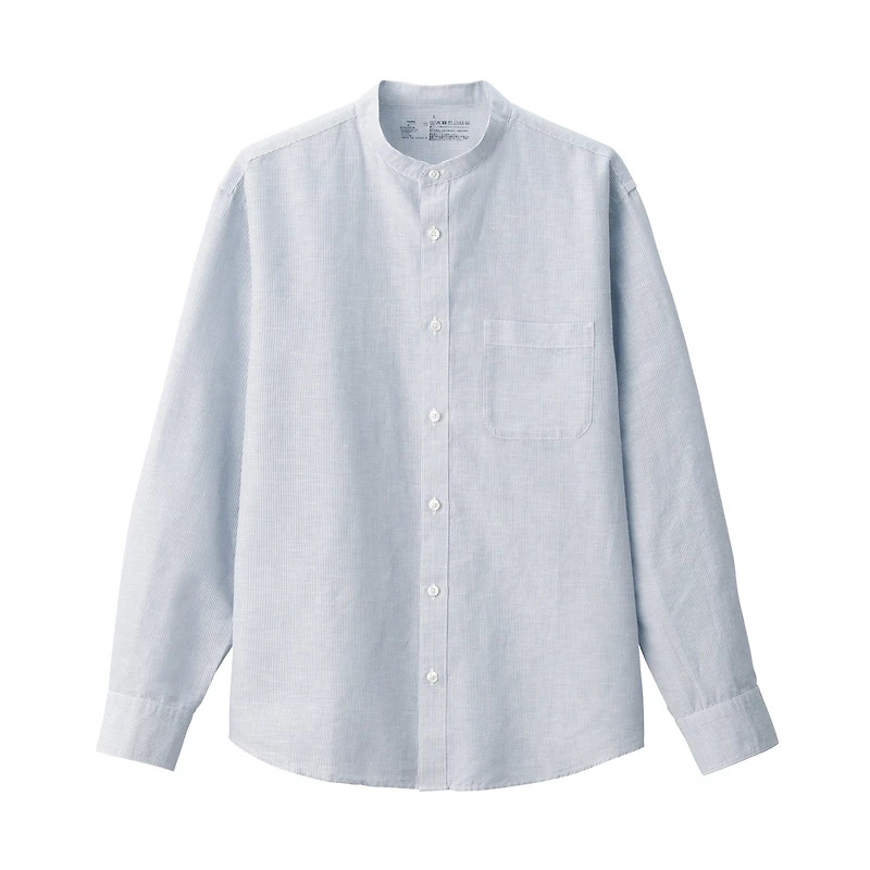 Men's Hemp Cotton Stand Collar Striped Shirt