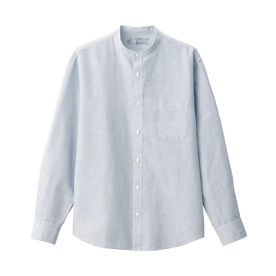 Men's Hemp Cotton Stand Collar Striped Shirt