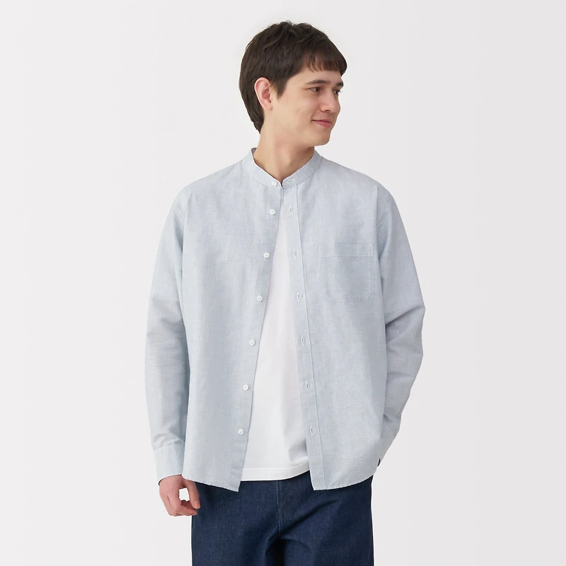 Men's Hemp Cotton Stand Collar Striped Shirt