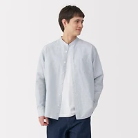 Men's Hemp Cotton Stand Collar Striped Shirt