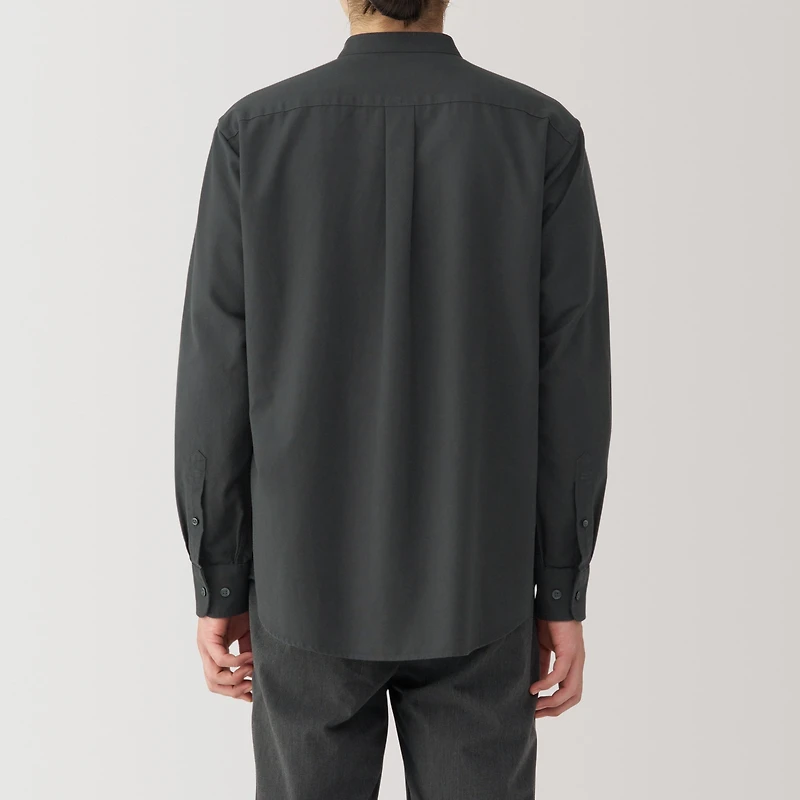 Men's Washed Oxford Stand Collar Long Sleeve Shirt