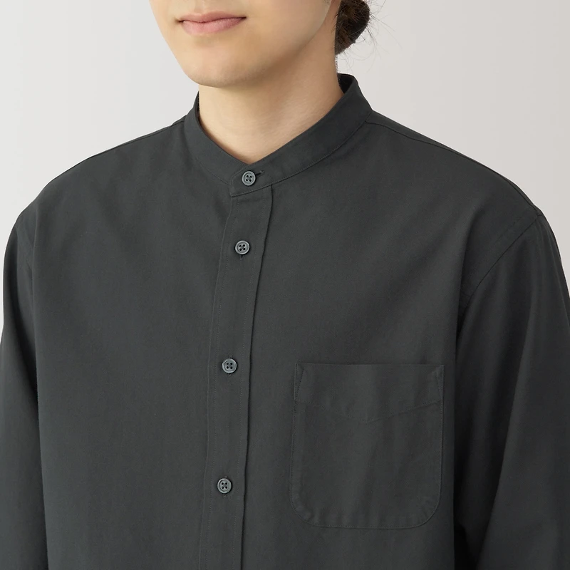 Men's Washed Oxford Stand Collar Long Sleeve Shirt