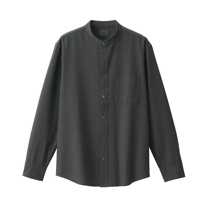 Men's Washed Oxford Stand Collar Long Sleeve Shirt