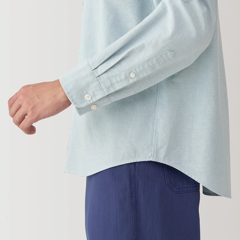 Men's Washed Oxford Stand Collar Long Sleeve Shirt