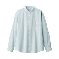 Men's Washed Oxford Stand Collar Long Sleeve Shirt