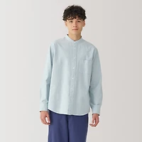 Men's Washed Oxford Stand Collar Long Sleeve Shirt
