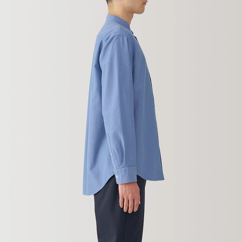 Men's Washed Oxford Stand Collar Long Sleeve Shirt