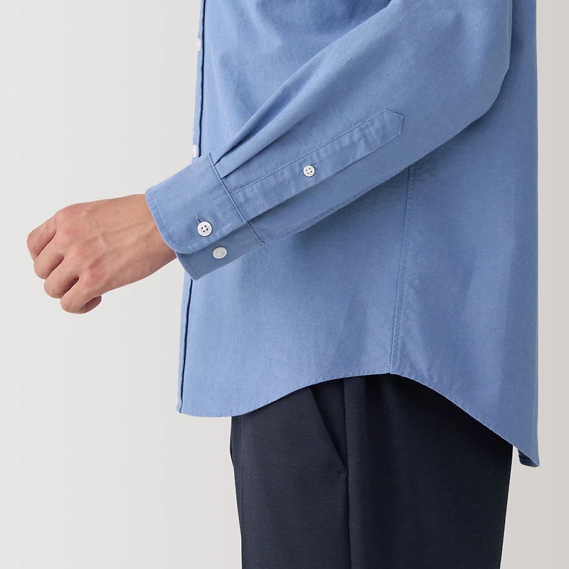 Men's Washed Oxford Stand Collar Long Sleeve Shirt