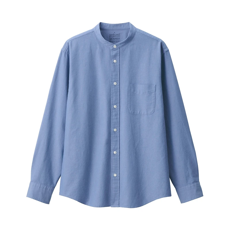Men's Washed Oxford Stand Collar Long Sleeve Shirt