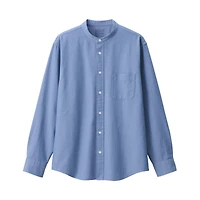 Men's Washed Oxford Stand Collar Long Sleeve Shirt