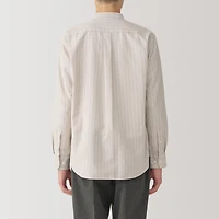 Men's Washed Oxford Stand Collar Long Sleeve Striped Shirt