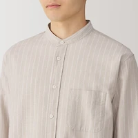 Men's Washed Oxford Stand Collar Long Sleeve Striped Shirt