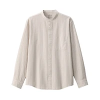 Men's Washed Oxford Stand Collar Long Sleeve Striped Shirt