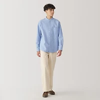 Men's Washed Oxford Stand Collar Long Sleeve Striped Shirt