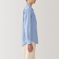 Men's Washed Oxford Stand Collar Long Sleeve Striped Shirt
