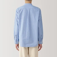 Men's Washed Oxford Stand Collar Long Sleeve Striped Shirt