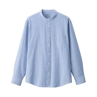 Men's Washed Oxford Stand Collar Long Sleeve Striped Shirt